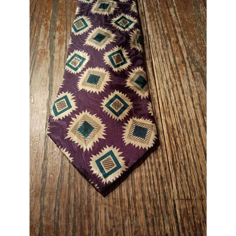Geoffrey Beene Purple Teal Gold USA Tie Necktie Office Formal Wedding Church